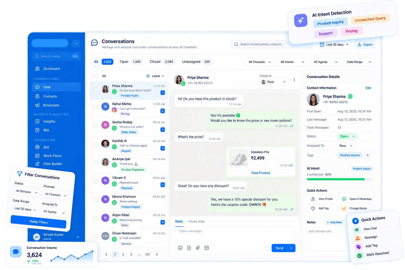 Real-Time Conversation Logs & AI Intent Detection